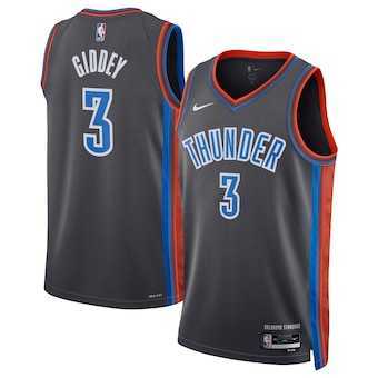 Mens Oklahoma City Thunder #3 Josh Giddey Gray Icon Edition Stitched Basketball Jersey Dzhi